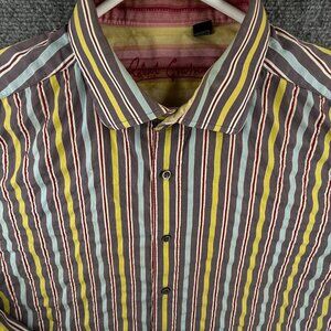 Robert Graham Long Sleeve Button Up Shirt Men Cotton Striped Green 2XL Colorful